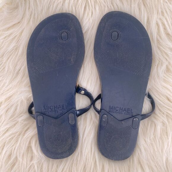 Michael Kors Mira jelly thong sandals Gold logo Navy Blue Beach Vacation Casual - Picture 5 of 7